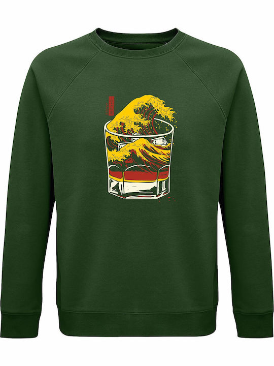 Sweatshirt Organic Unisex " Great Wave Whiskey Japan Fanart " Dark Green