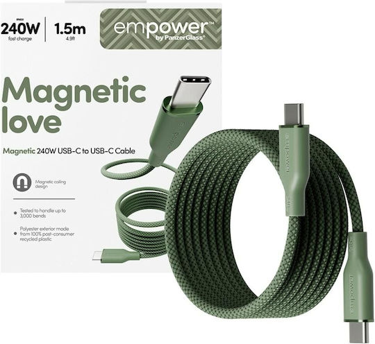 PanzerGlass Magnetisches USB Typ-C Kabel Männlich - USB-C 240W PD Grünes 1,5m EM59672