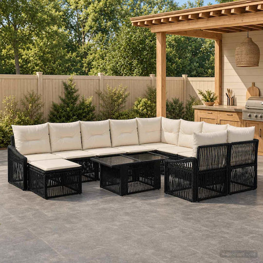 Garten- und Outdoor-Möbelsets Typsatz Wohnzimmer 11 Stück Schwarz und Cremeweiß mit Kissen