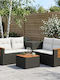 Living Room Outdoor Furniture Set 6 Pieces Black and Cream White with Pillows