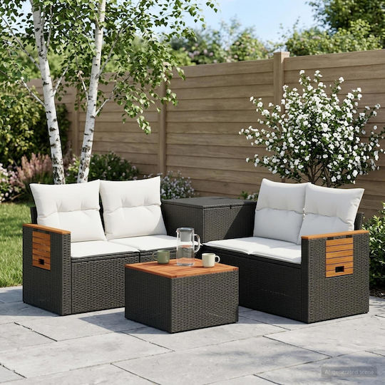 Living Room Outdoor Furniture Set 6 Pieces Black and Cream White with Pillows