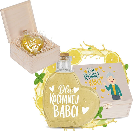 Cadou Ziua Bunicii Cutie Din Lemn + Sticlă Inimă 250ml
