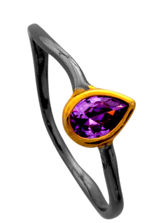 Bizoutaki Women's Ring with Amethyst from Gold Plated Silver