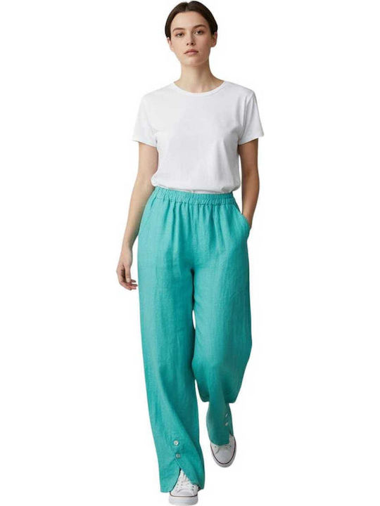 Women's Linen Pantaloons with Elastic Band in Loose Fit Turquoise