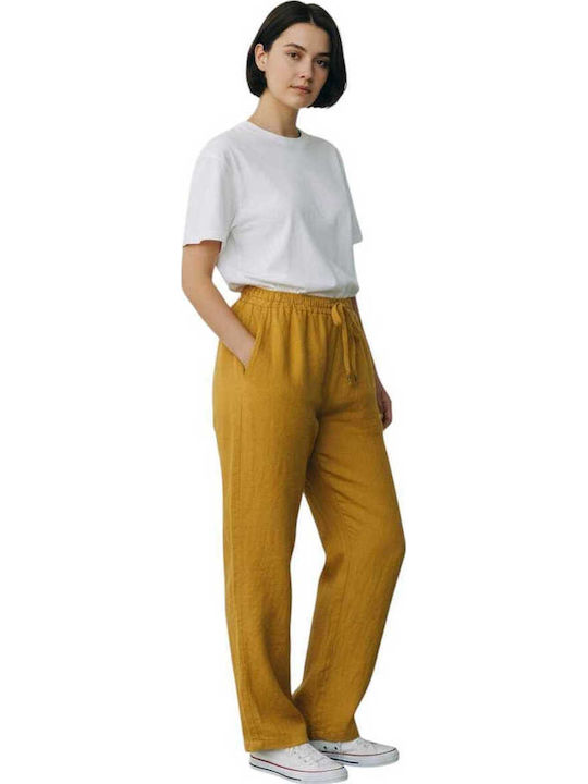 Damen Leinenhose mit Gummiband Gelbe