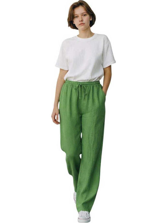 Damen Leinenhose mit Gummiband Grüne