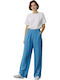 Damen Leinenhose mit Gummiband in Lose Passform Blau