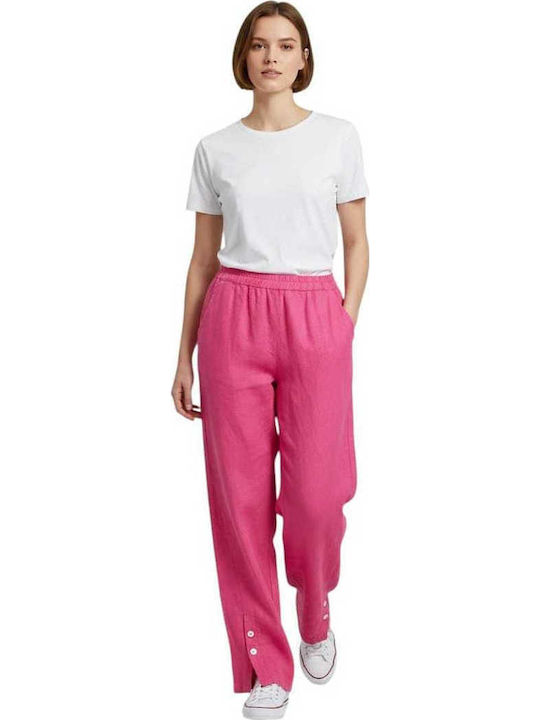 Damen Leinenhose mit Gummiband in Lose Passform Rosa