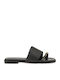 Leder Flache Sandalen für Damen Schwarz