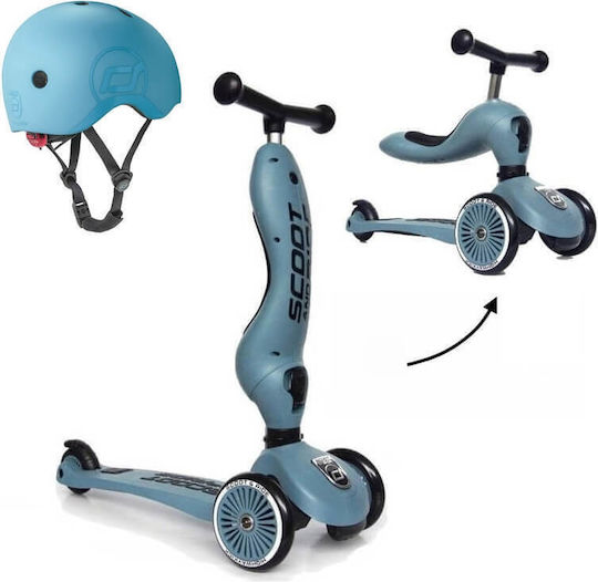 Scoot & Ride Kinderroller Highwaykick 1 & Helm S Steel für 5+ Jahre Grau