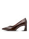 Heels in Patent Leather with Mid Heel Brown
