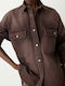 Long Sleeve Women's Denim Shirt Brown