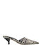 Leather Mules with Chunky Low Heel in Beige Colour
