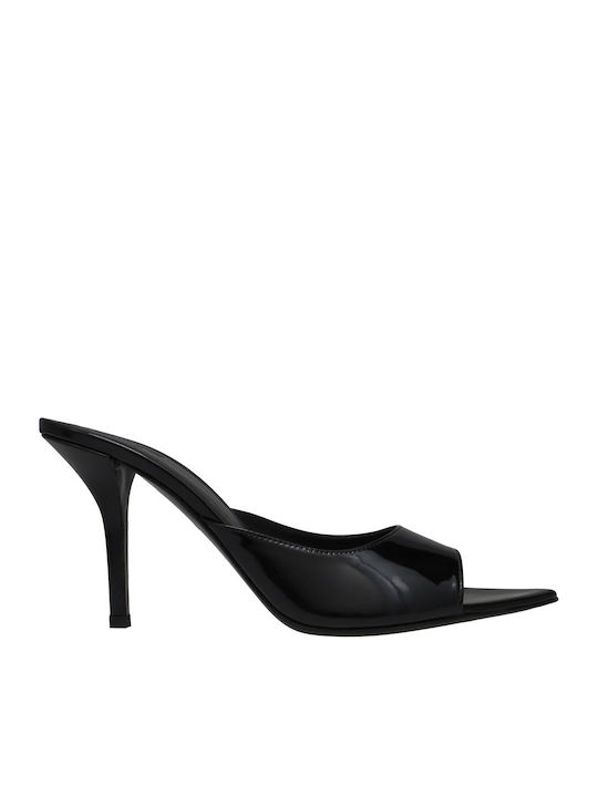 Mules In Patent Leather With High Heel In Black Colour