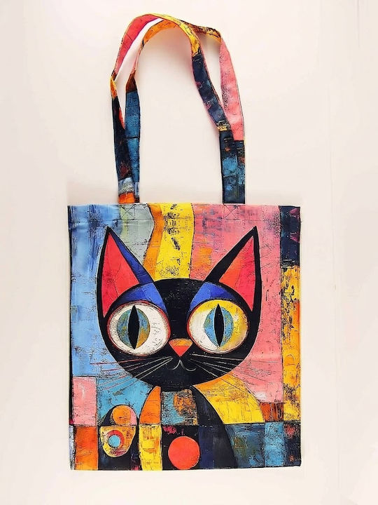 Inspiral Tree Tote Einkaufstasche Schulter Baumwollstoff Schwarz Katze Bunt