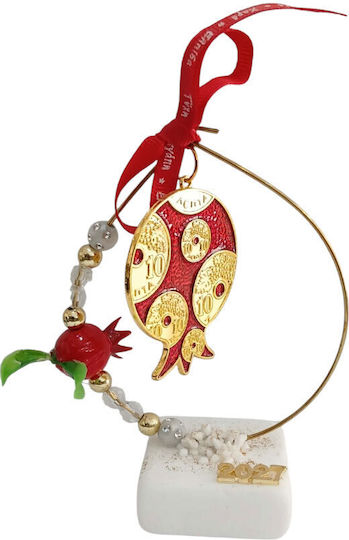 Kalliopi Silver Tabletop New Year's Lucky Charm Red Pomegranate Made of Stone 2027 5x13cm