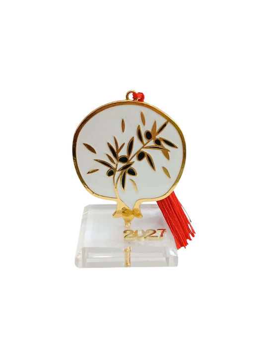 Kalliopi Silver Tabletop New Year's Lucky Charm Pomegranate White Made of Plexiglass 2027 5x10cm