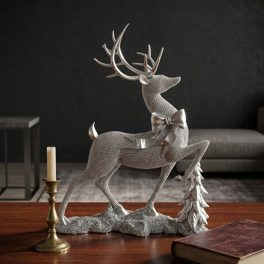 Decorative Polyresin Glitter 22x7x29 Cm Deer Silver Keskor 41711