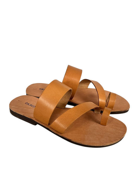 Leather Men's Sandals In Tabac Brown Color
