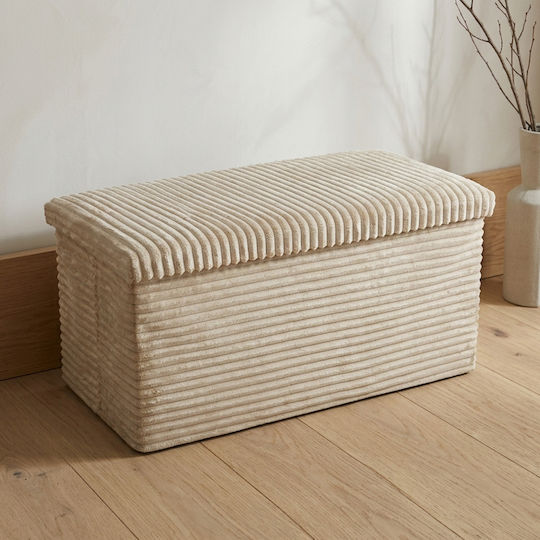 Collapsible Bench Stool With Storage Space Upholstered In Beige Fabric 76x38x38cm