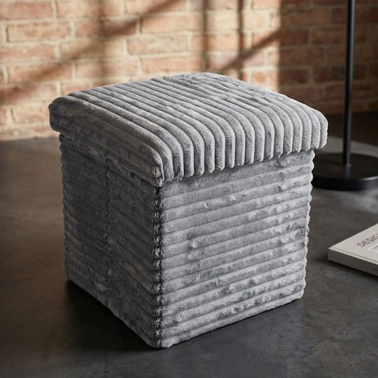 Living Room Stools Collapsible With Storage Space Upholstered With Grey Fabric 30x30x30cm