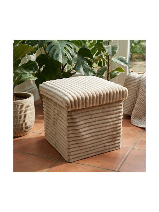 Living Room Stools Collapsible With Storage Space Upholstered In Beige Fabric 30x30x30cm