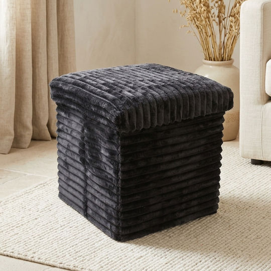 Living Room Stools Collapsible With Storage Space Upholstered In Black Fabric 30x30x30cm