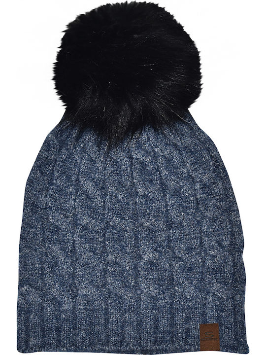 Pom Pom Beanie Căciulă Tricotată Pentru Femei Albastră