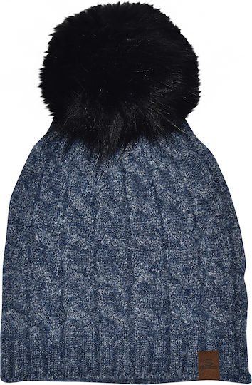Pom Pom Beanie Γυναικείος Σκούφος Πλεκτός σε Μπλε χρώμα