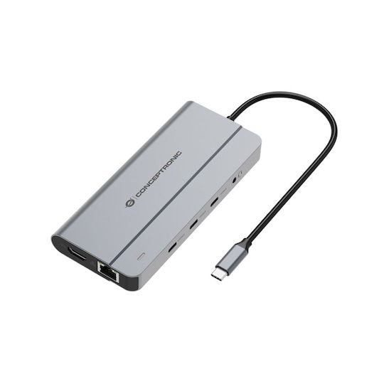 Conceptronic USB-C Docking Station with HDMI/DisplayPort 4K PD Ethernet Grey (DONN34G)