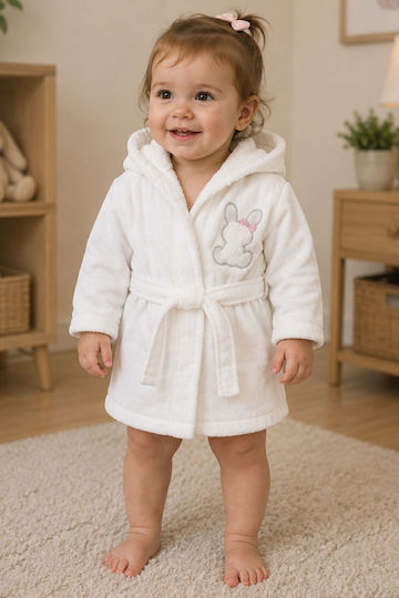 Minilori Baby Halat De Baie Pentru Copii Alb Rr0105-1 Cu Glugă