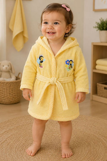Elma Cocuk Kids Bathrobe Yellow with Hood