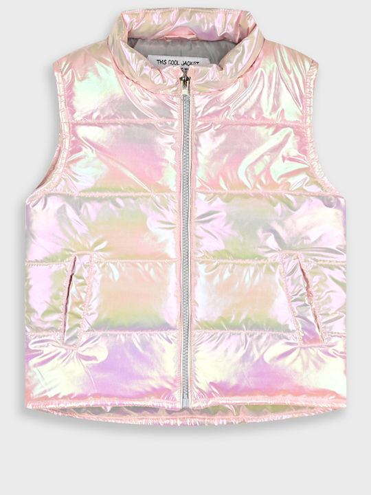 Kids Quilted Sleeveless Short Iridescent Jacket