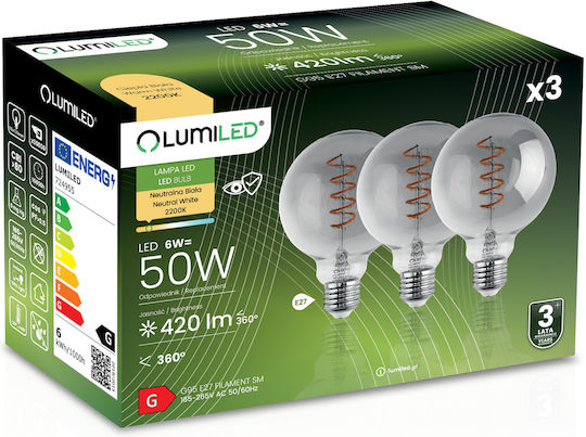 3x LED Glühbirnen E27 Sphäre G95 6w = 50w Dekorative Beleuchtung 360°