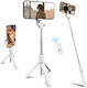 Selfie Stick Telescopic 3 1 Tripod Telecomandă Bluetooth Rotație 360° Alb