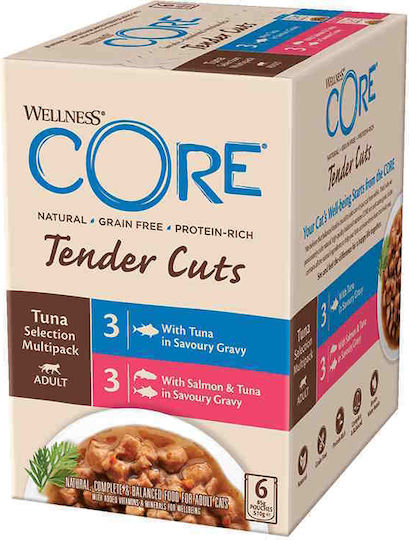 Wellness Wet Cat Food in Pouch with Tuna, Fish, Salmon and Vegetables Grain Free 6x85gr