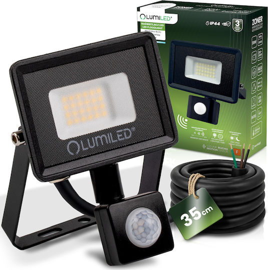 Proiector LED Zoner 20W 1800lm 4000K IP44 Negru Senzor de Mișcare Lumiled