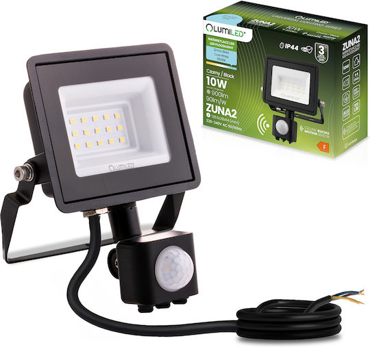 LED Flutlichter Zuna2 10W 900lm 6500K Ip44 Schwarzer Bewegungssensor Lumiled