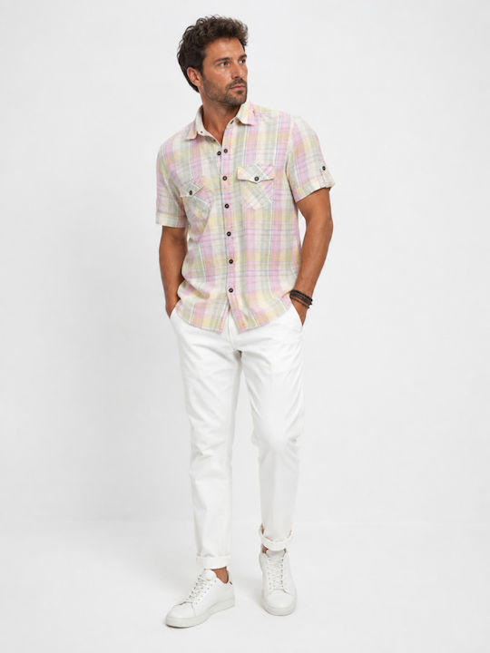 Short Sleeve Checked Beige Shirt