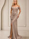 Καλοκαιρινό Maxi Βραδινό Φόρεμα Σεμιζιέ Strapless Σατέν Gold
