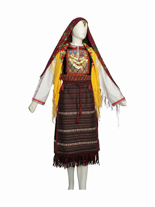 Thrace Woman Traditional Costume with Scarf with 3 Rows Necklace with 45 Coins
