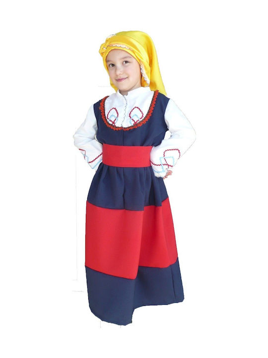 Traditional Kids Costume Peloponnese with Scarf with 3 Rows Necklace