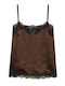 Women's Satin Sleeveless Brown Blouse