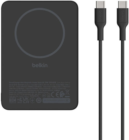 Belkin BoostCharge Slim MagSafe Power Bank 5000mAh 7.5W mit USB-C Ausgangsanschlüsse Schwarz
