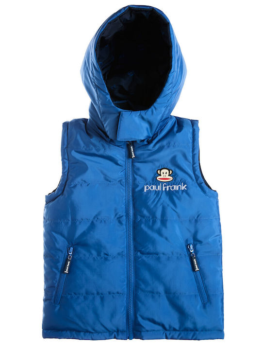 Kids Casual Sleeveless Short Double Sided Hooded Jacket Blue