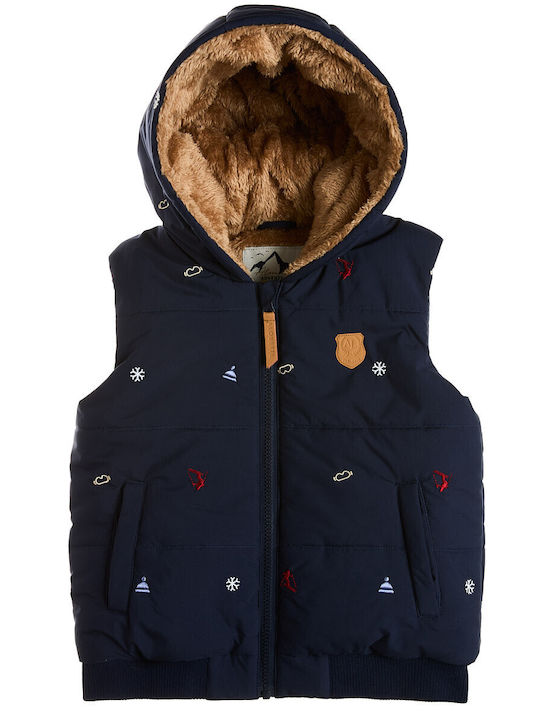 Kids Casual Sleeveless Short Jacket with Lining and Hood Navy Blue