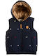 Kids Casual Sleeveless Short Jacket with Lining and Hood Navy Blue