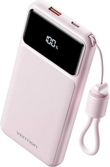 Vention XGY39 Външна батерия 10000mAh 22.5W с USB-A порт и USB-C порт Power Delivery / Бързо зареждане Розов