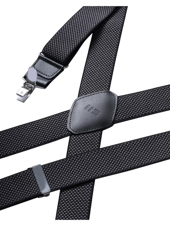 Miguel Bellido Elastic Strap Micro Motifs Col Black Men's Suspenders Leather Fastenings 3.5 Cm Black