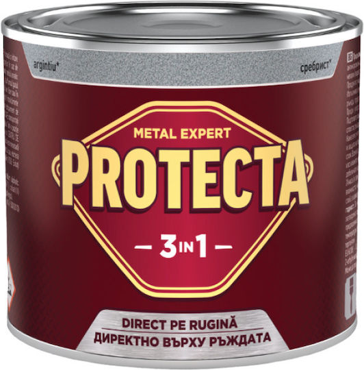 Protecta 3-в-1 Метално Цвят Черен Метали Конвертор На Ръжда Грунд Декоративно Покритие В Една Кутия Може Да Се Нанася Директно На Ръжда Блестящо Покритие 0.5л Сребърен